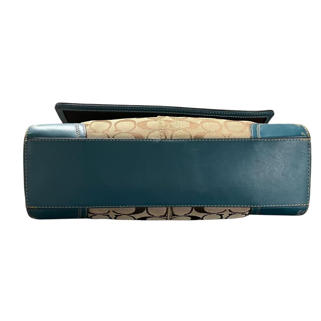 COACH Shoulder Bag Purse Signature Turn Lock Canvas Green Authentic