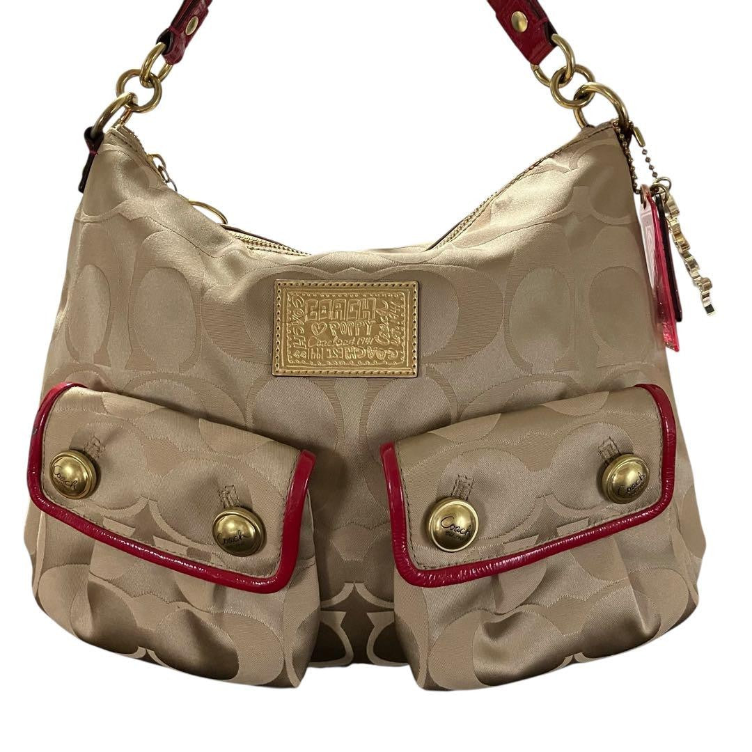 COACH Hand Shoulder Bag Tote Purse 2way Signature Poppy 14570 Authentic