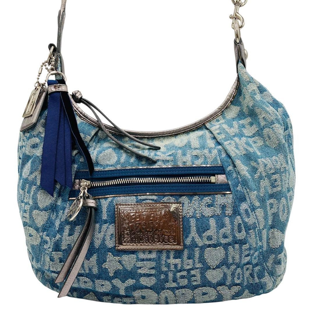 COACH Shoulder Bag Purse Poppy Denim Blue Authentic