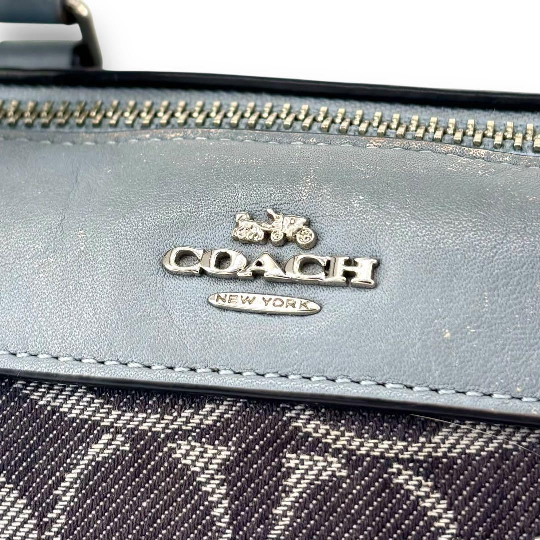 COACH Mini Boston Bag 2way Signature Canvas Denim Navy Blue Authentic