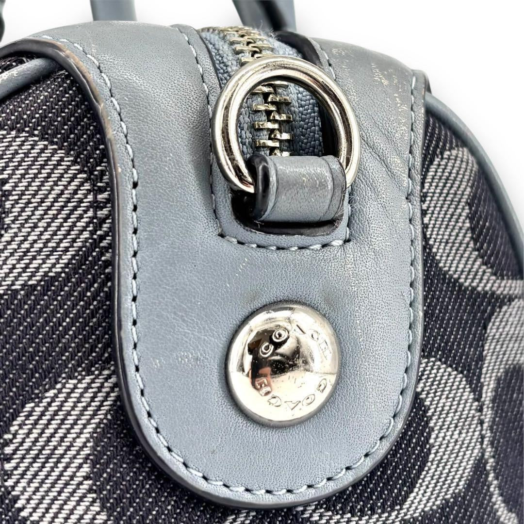 COACH Mini Boston Bag 2way Signature Canvas Denim Navy Blue Authentic