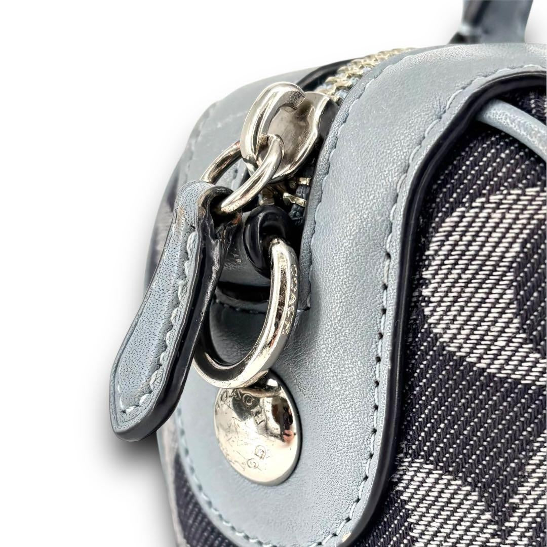 COACH Mini Boston Bag 2way Signature Canvas Denim Navy Blue Authentic
