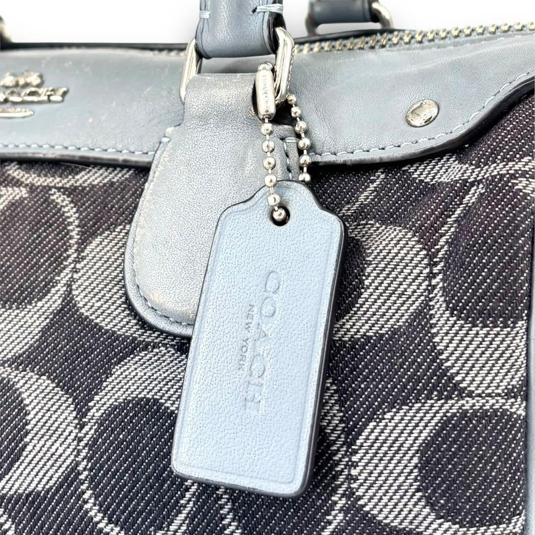 COACH Mini Boston Bag 2way Signature Canvas Denim Navy Blue Authentic