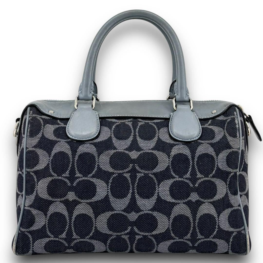 COACH Mini Boston Bag 2way Signature Canvas Denim Navy Blue Authentic