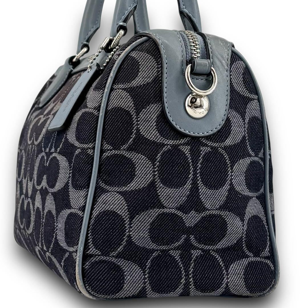COACH Mini Boston Bag 2way Signature Canvas Denim Navy Blue Authentic