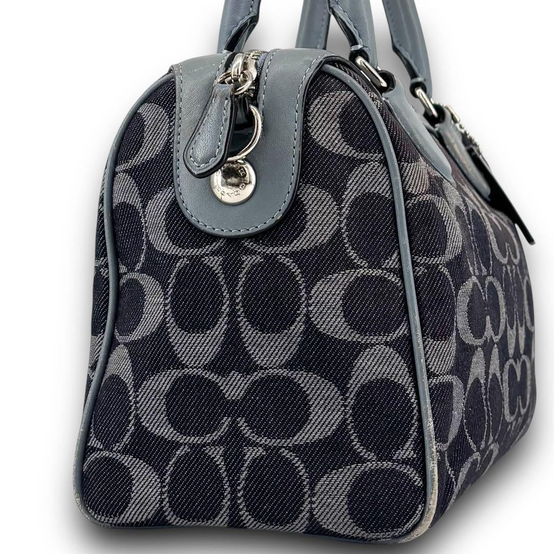 COACH Mini Boston Bag 2way Signature Canvas Denim Navy Blue Authentic