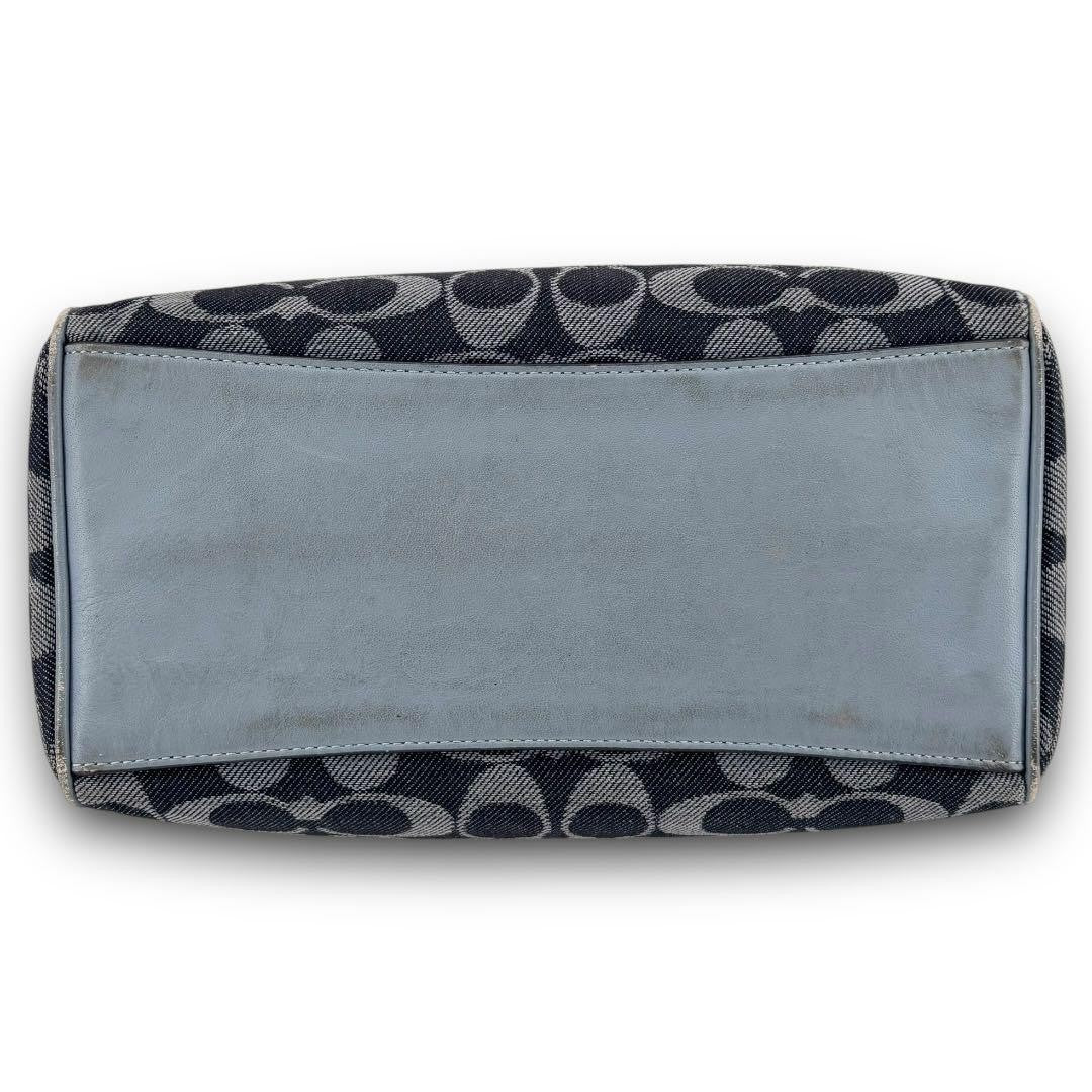 COACH Mini Boston Bag 2way Signature Canvas Denim Navy Blue Authentic