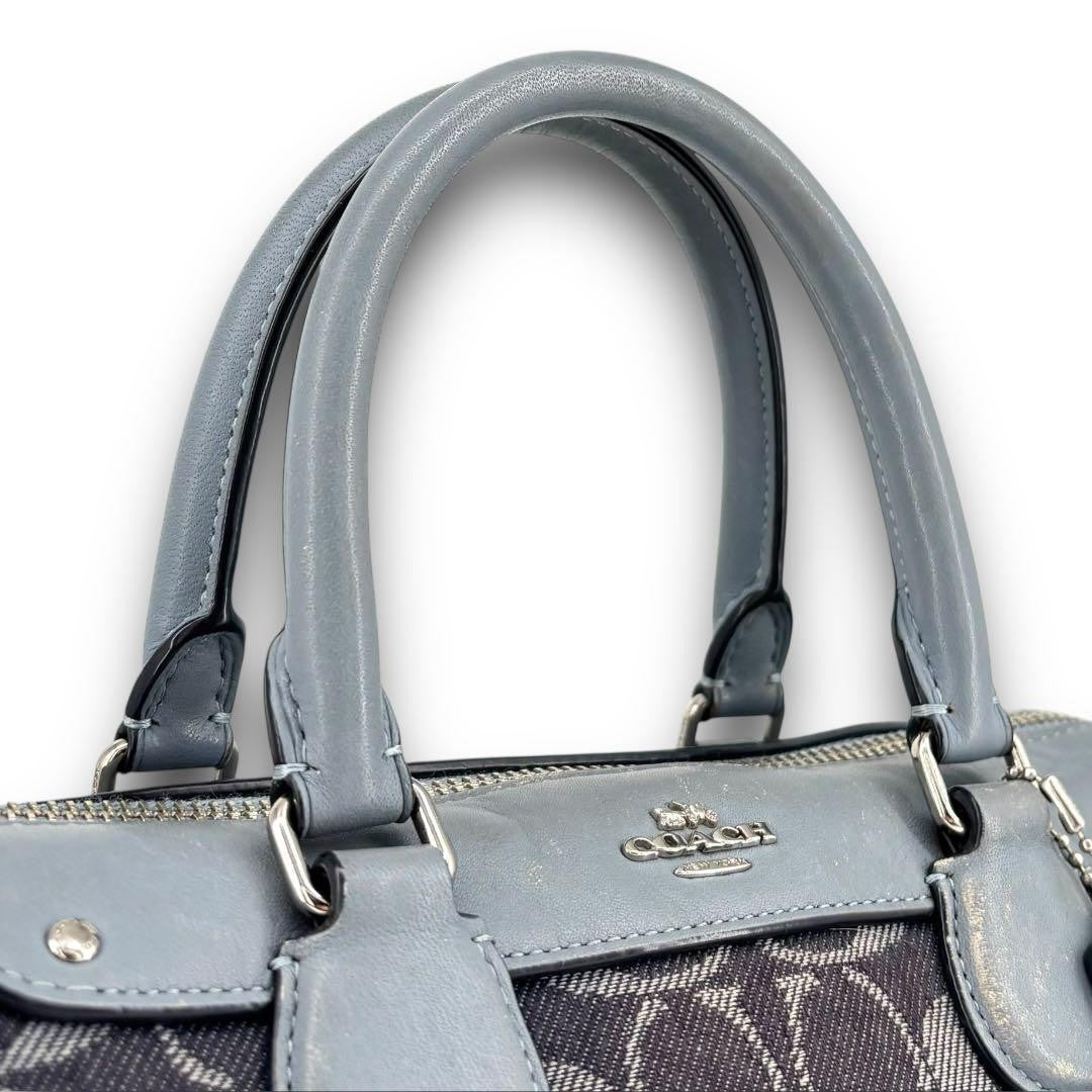 COACH Mini Boston Bag 2way Signature Canvas Denim Navy Blue Authentic