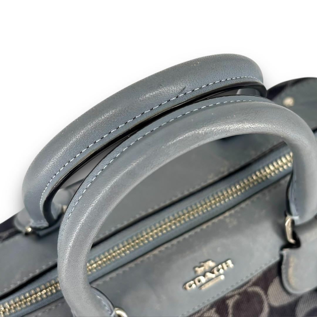 COACH Mini Boston Bag 2way Signature Canvas Denim Navy Blue Authentic