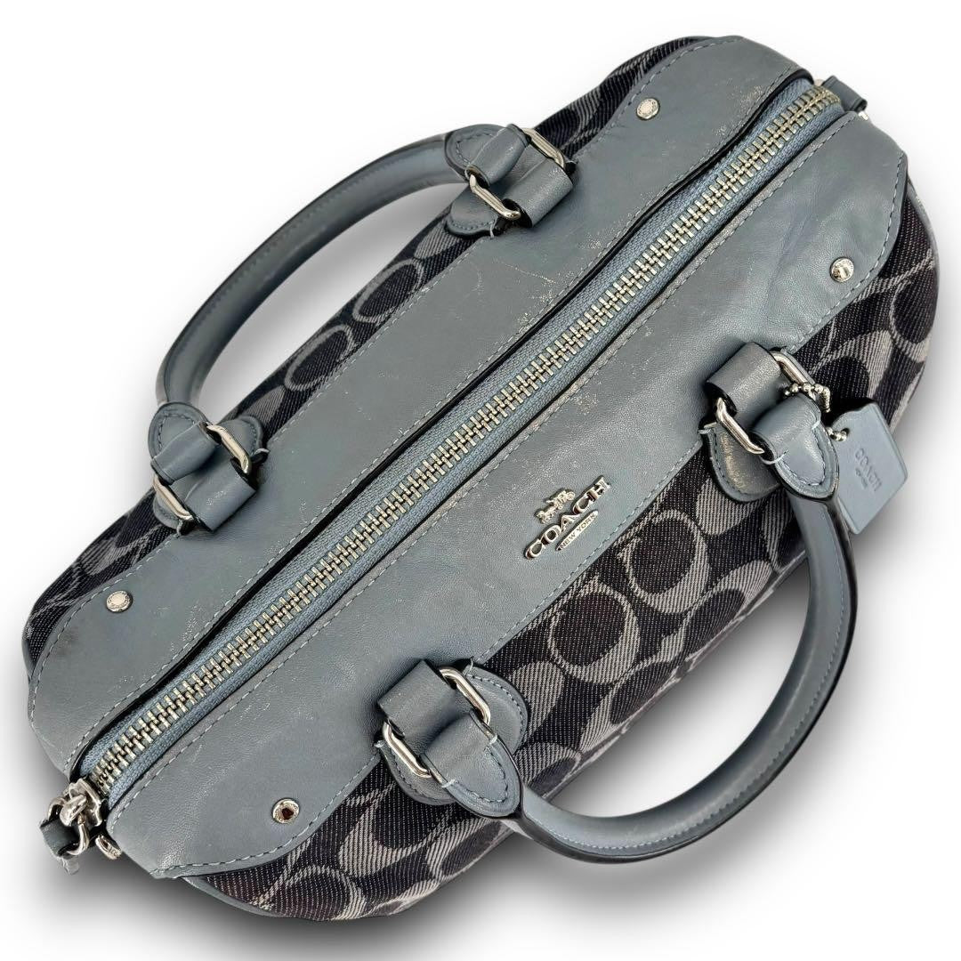 COACH Mini Boston Bag 2way Signature Canvas Denim Navy Blue Authentic