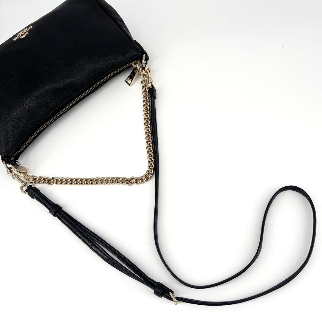 COACH Hand Bag Tote Purse 2way Chain Leather Black Authentic