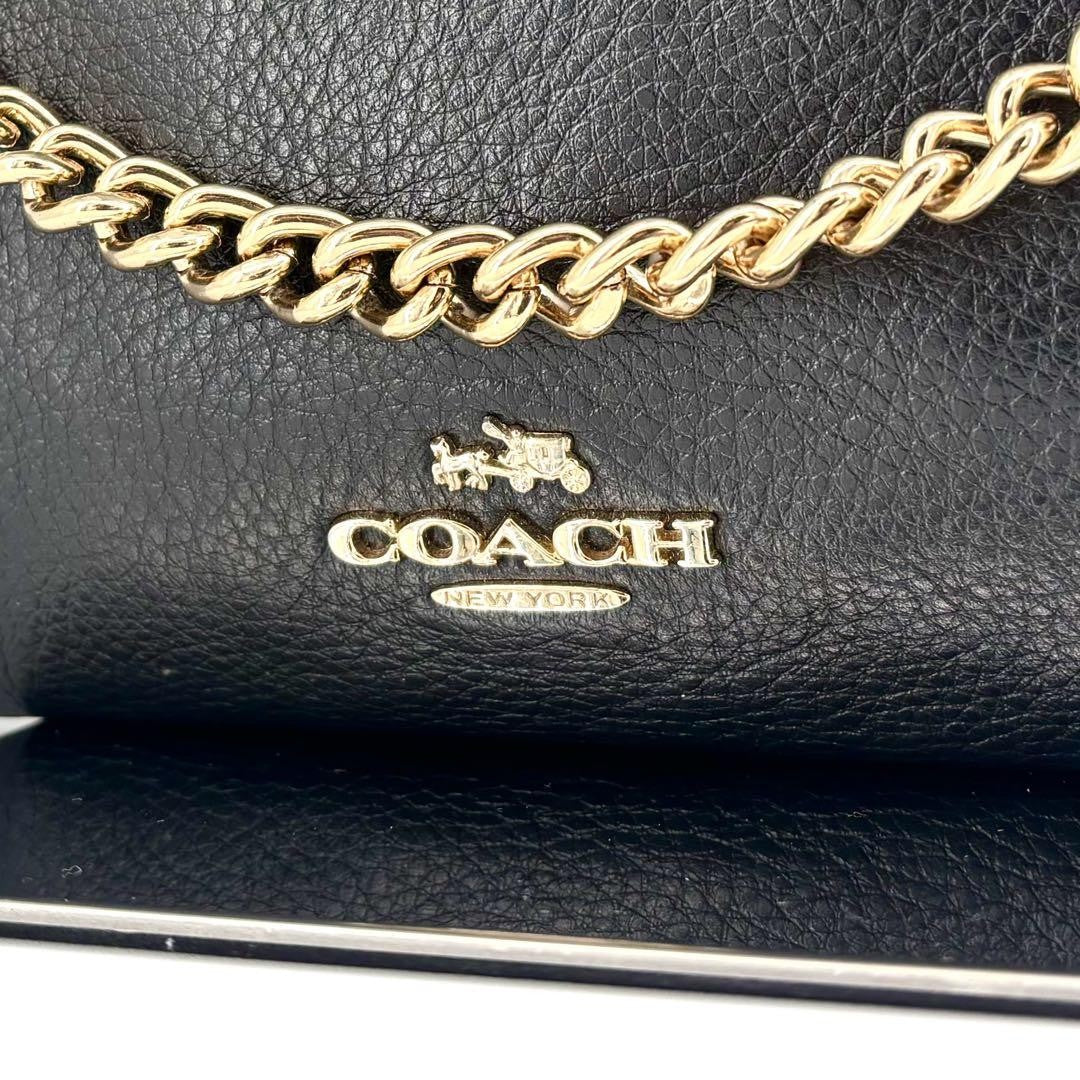 COACH Hand Bag Tote Purse 2way Chain Leather Black Authentic