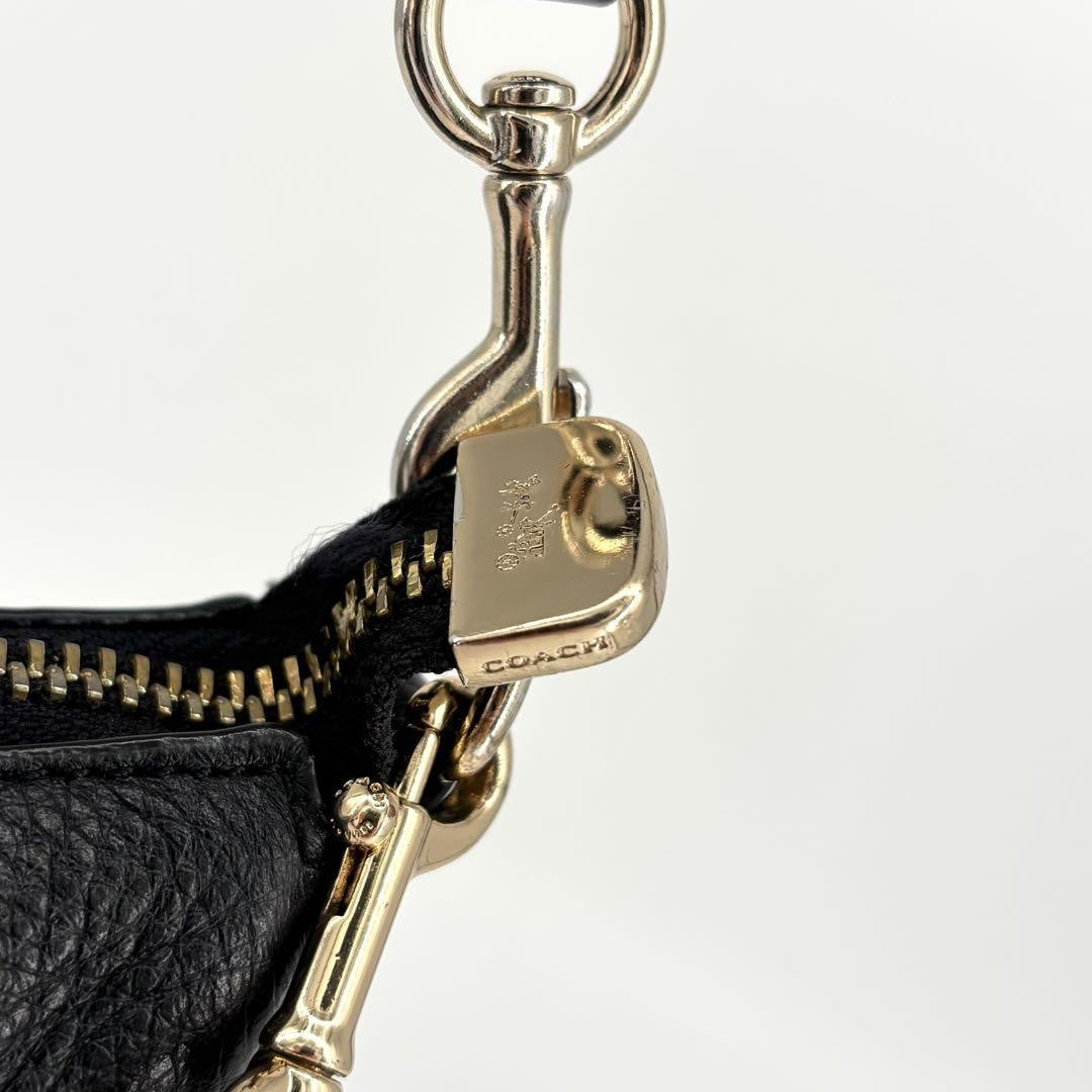 COACH Hand Bag Tote Purse 2way Chain Leather Black Authentic