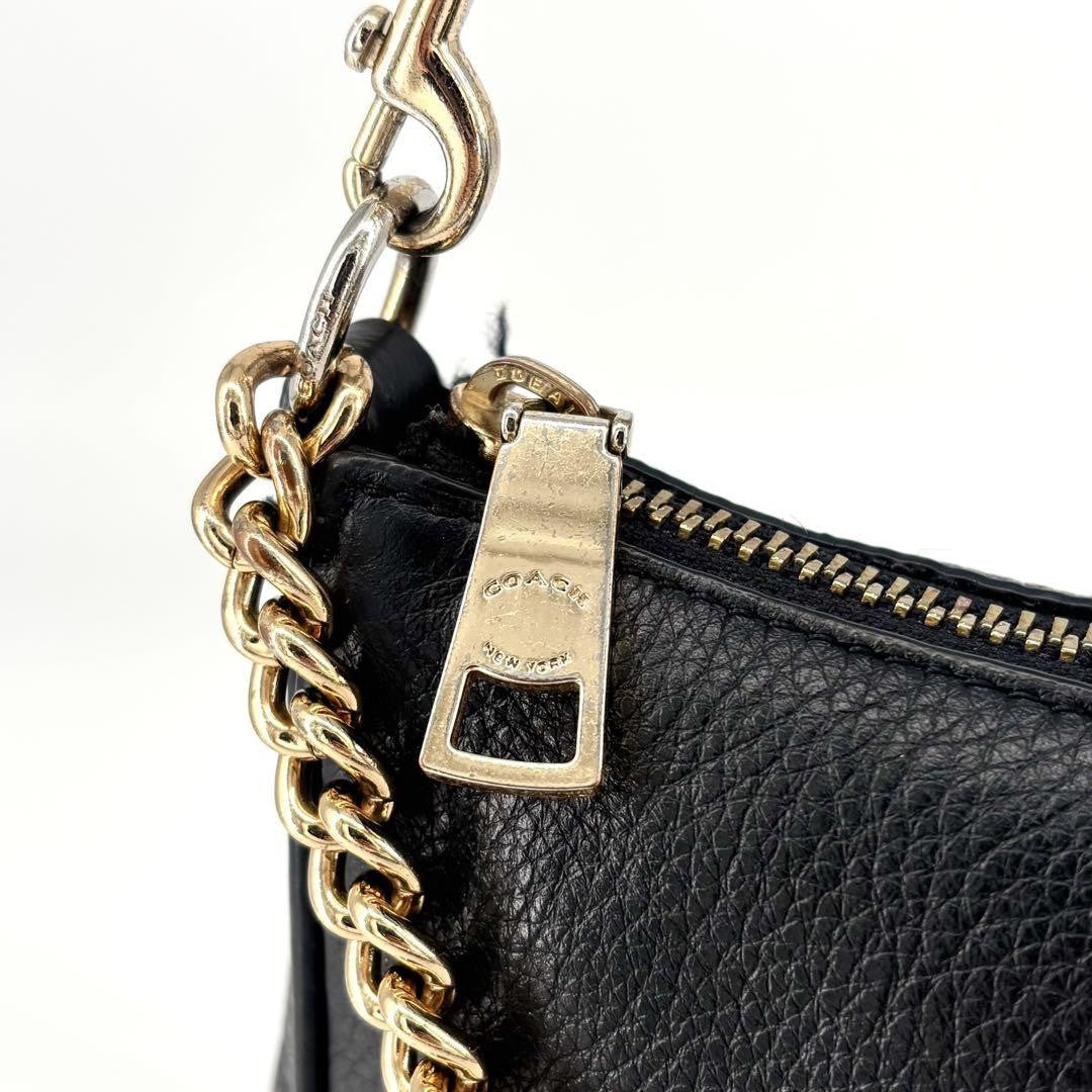 COACH Hand Bag Tote Purse 2way Chain Leather Black Authentic
