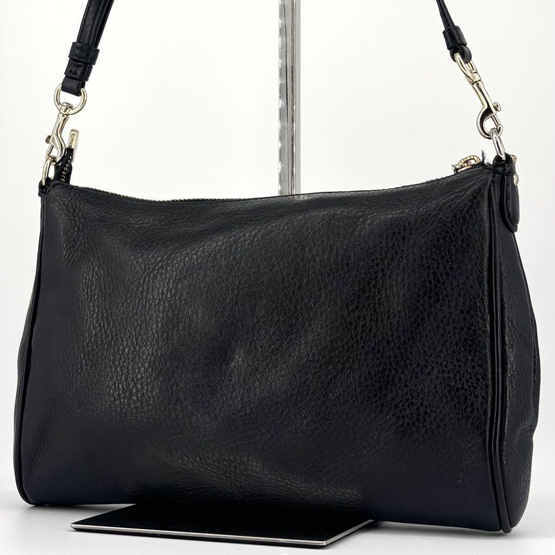 COACH Hand Bag Tote Purse 2way Chain Leather Black Authentic