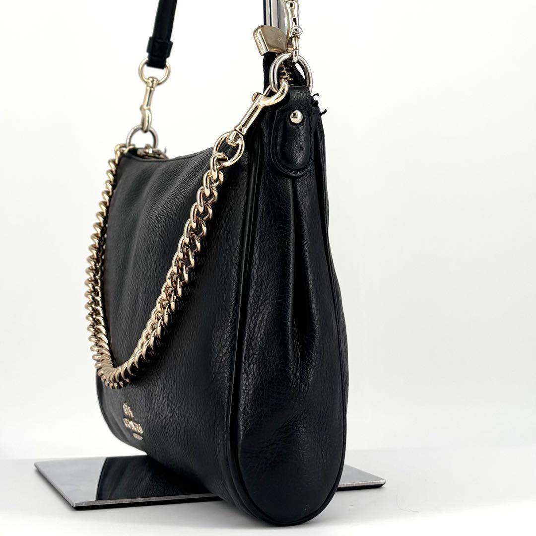 COACH Hand Bag Tote Purse 2way Chain Leather Black Authentic