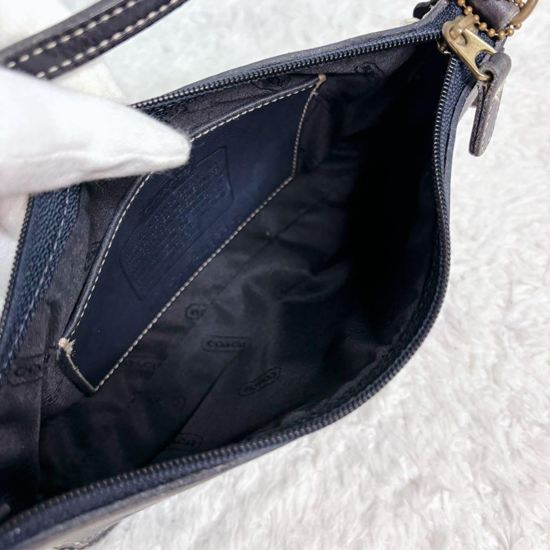 COACH Accessory Pouch Hand Bag Tote Purse Old 9311 Leather Navy Authentic