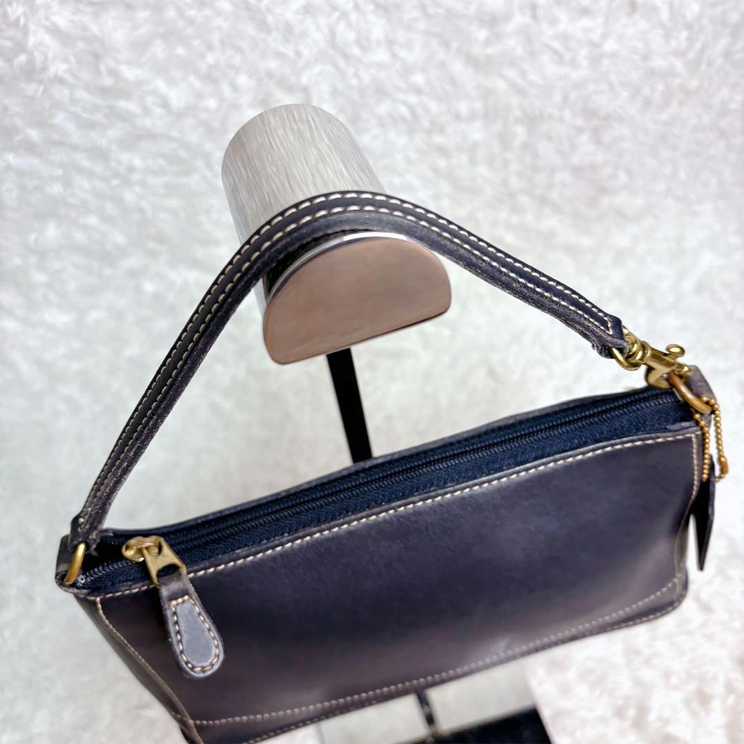 COACH Accessory Pouch Hand Bag Tote Purse Old 9311 Leather Navy Authentic