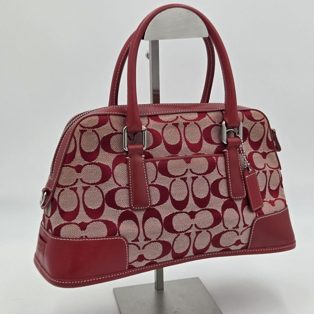 COACH Hand Bag Tote Purse Signature Canvas Leather Red Authentic