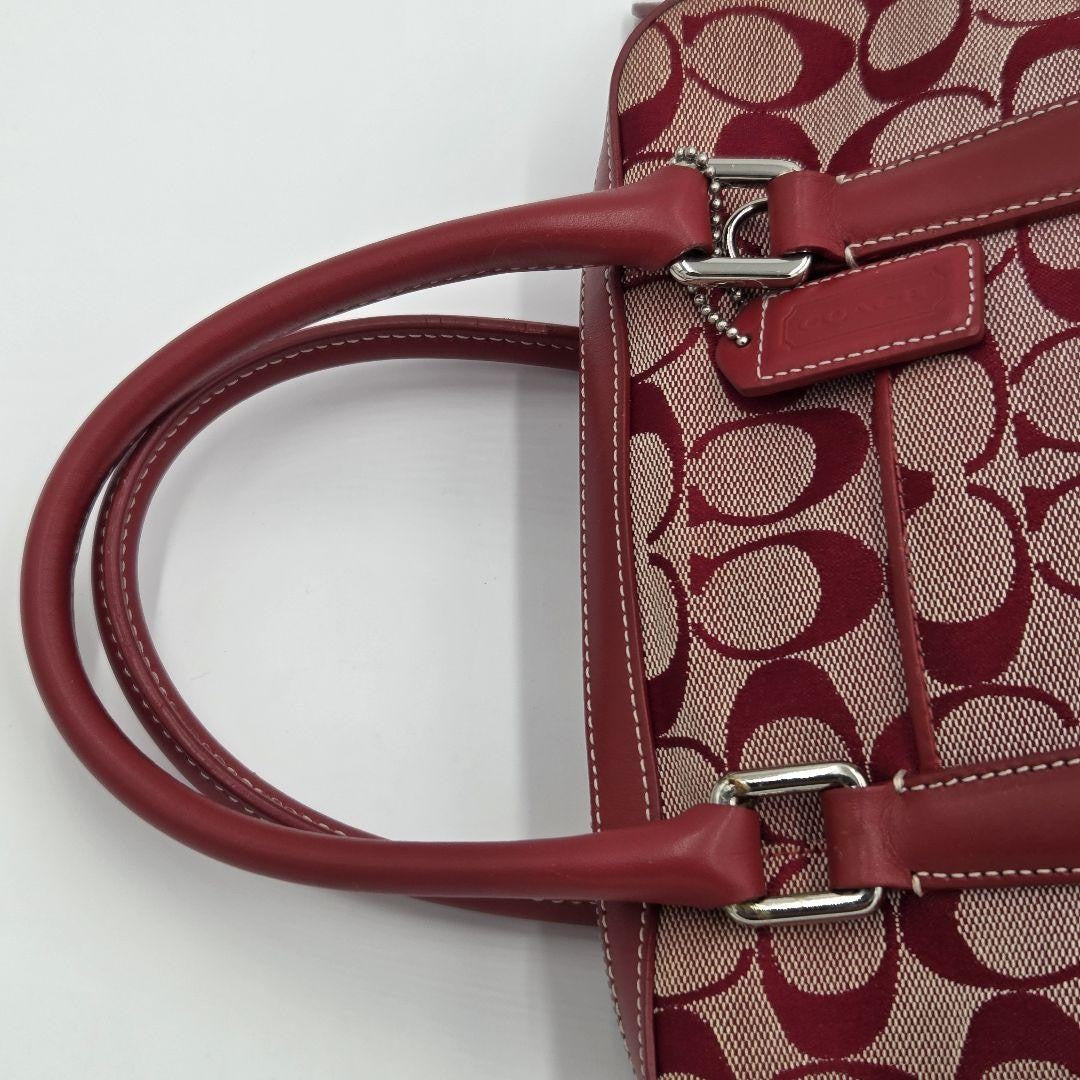 COACH Hand Bag Tote Purse Signature Canvas Leather Red Authentic