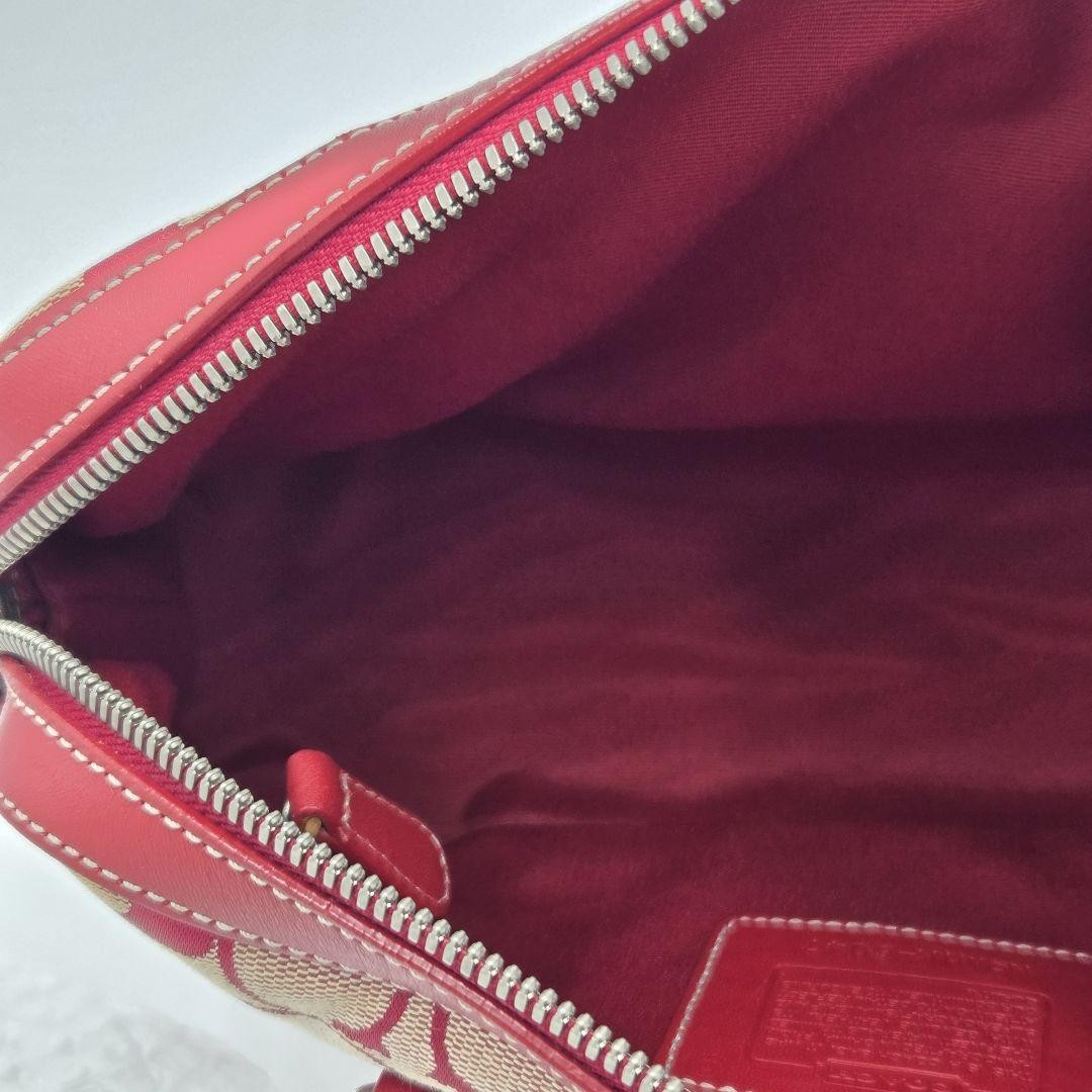 COACH Hand Bag Tote Purse Signature Canvas Leather Red Authentic