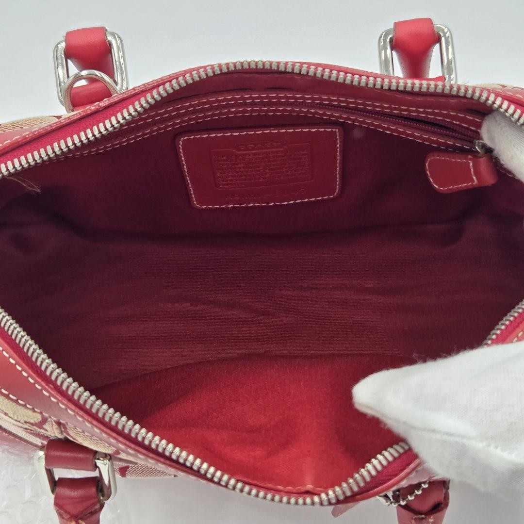 COACH Hand Bag Tote Purse Signature Canvas Leather Red Authentic