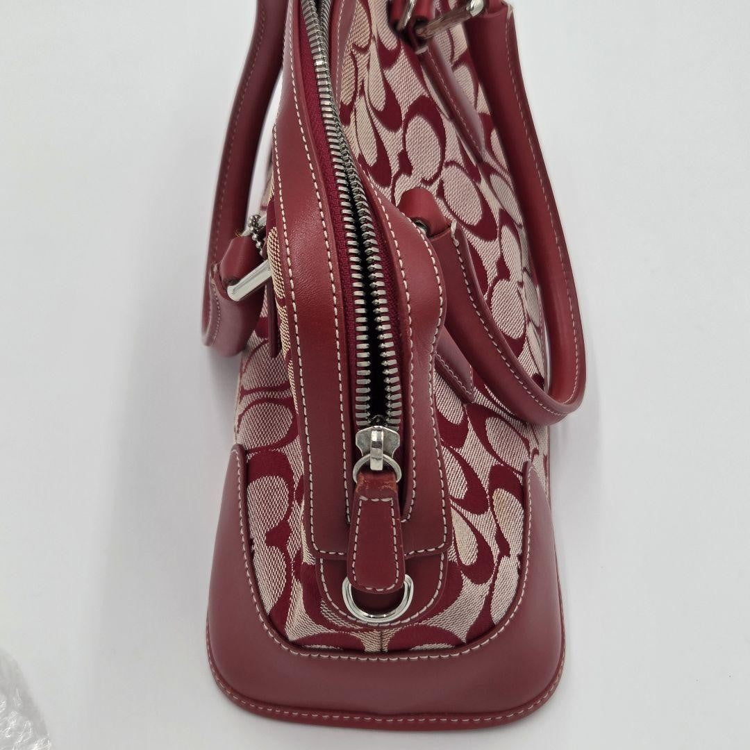 COACH Hand Bag Tote Purse Signature Canvas Leather Red Authentic