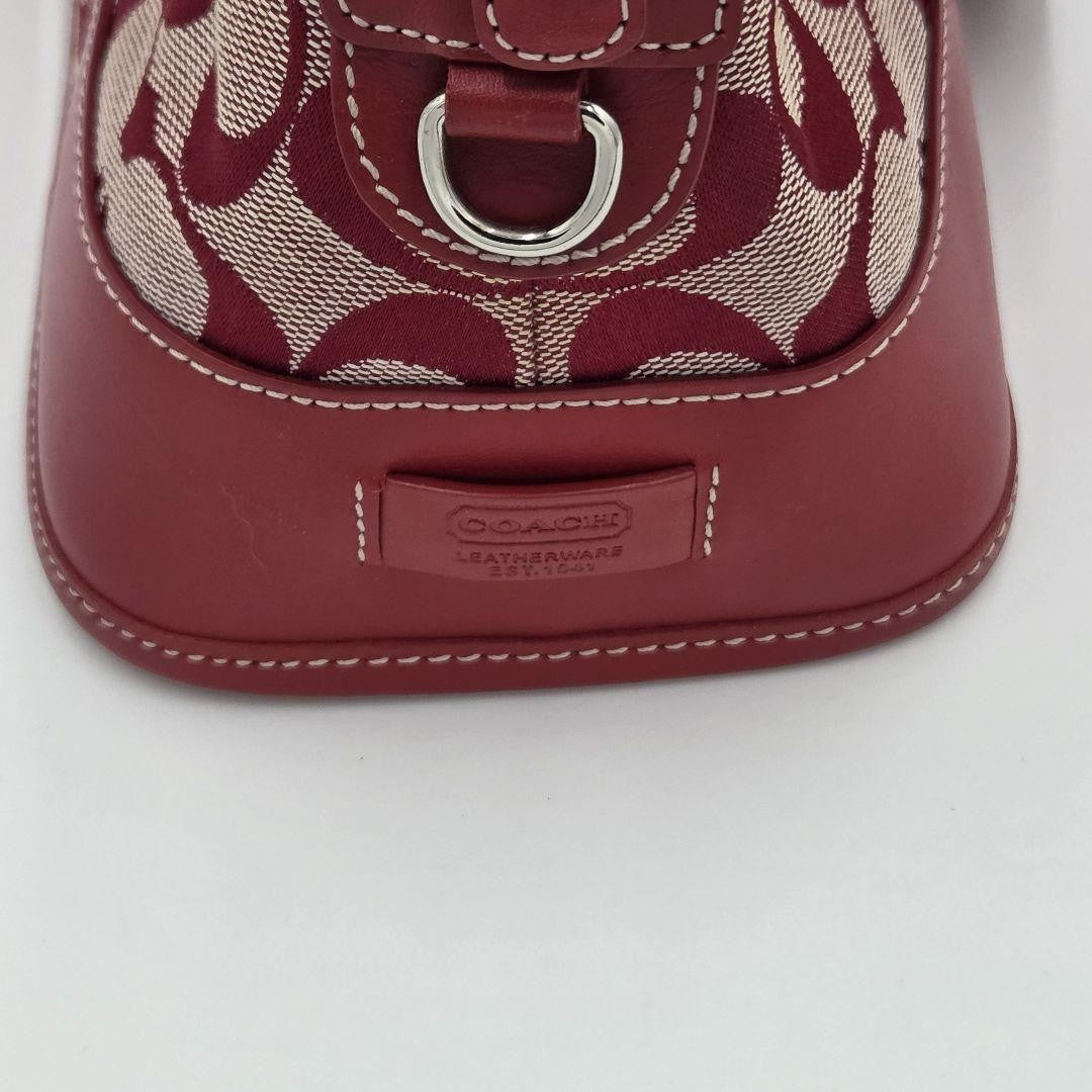 COACH Hand Bag Tote Purse Signature Canvas Leather Red Authentic