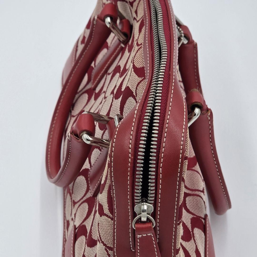 COACH Hand Bag Tote Purse Signature Canvas Leather Red Authentic