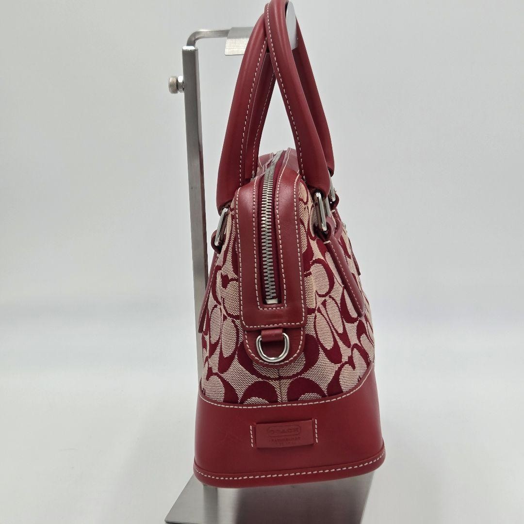 COACH Hand Bag Tote Purse Signature Canvas Leather Red Authentic