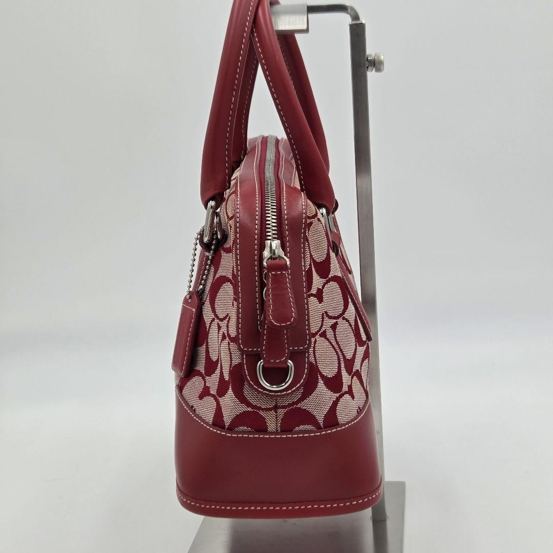COACH Hand Bag Tote Purse Signature Canvas Leather Red Authentic