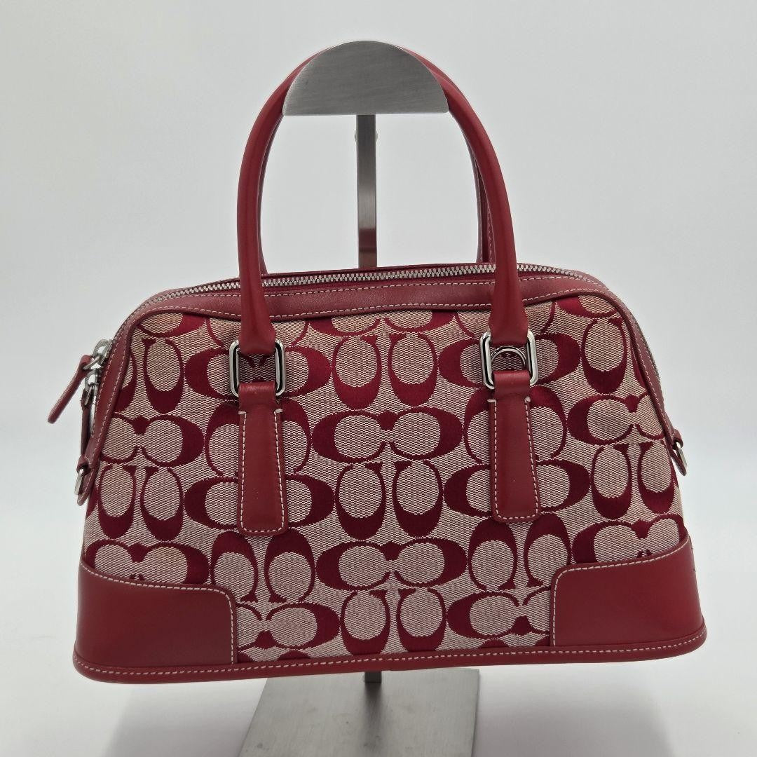 COACH Hand Bag Tote Purse Signature Canvas Leather Red Authentic