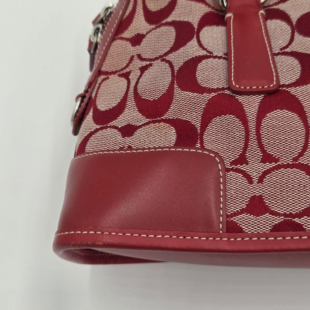 COACH Hand Bag Tote Purse Signature Canvas Leather Red Authentic