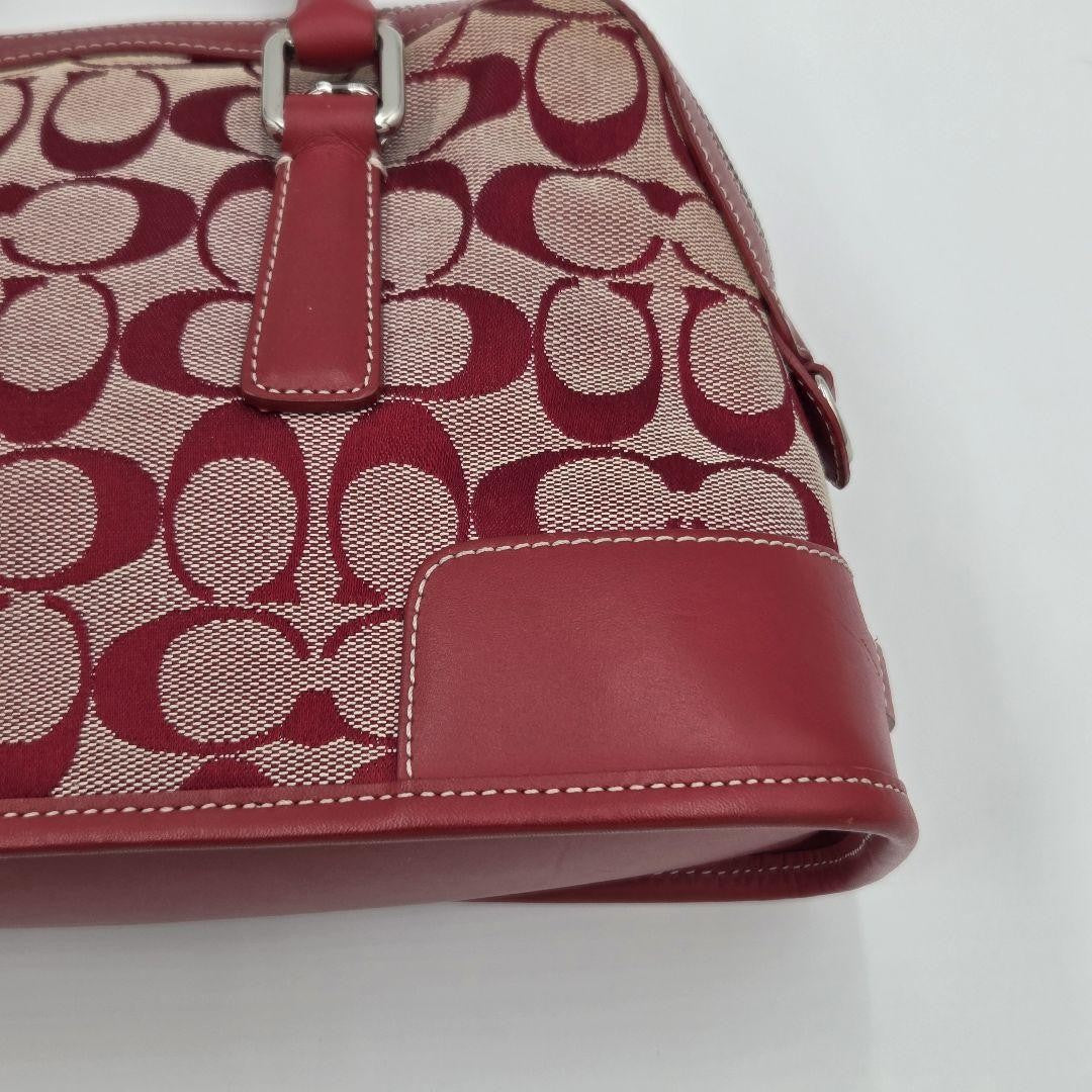 COACH Hand Bag Tote Purse Signature Canvas Leather Red Authentic