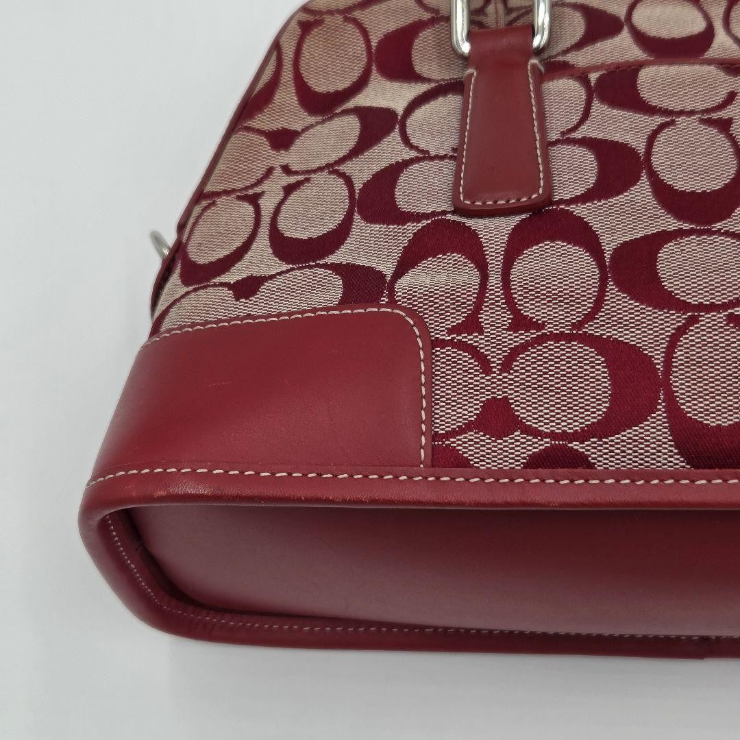 COACH Hand Bag Tote Purse Signature Canvas Leather Red Authentic