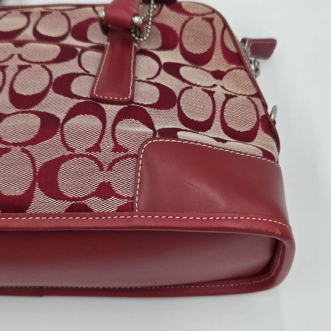 COACH Hand Bag Tote Purse Signature Canvas Leather Red Authentic