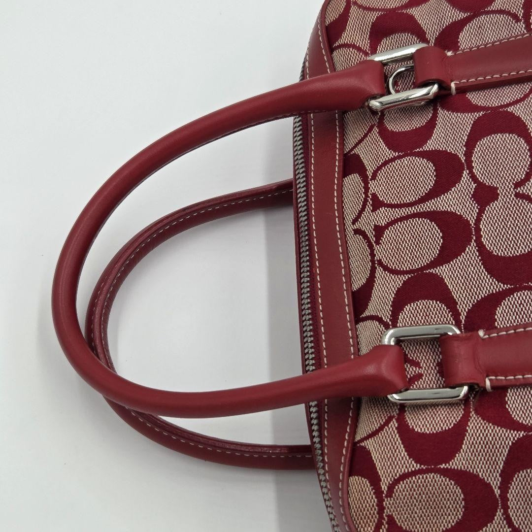 COACH Hand Bag Tote Purse Signature Canvas Leather Red Authentic