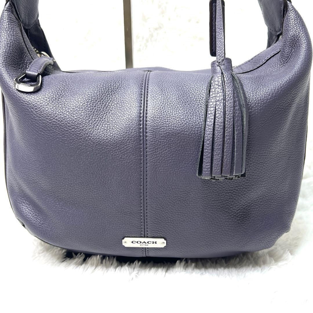 COACH Shoulder Bag Purse Leather Purple Lavender Authentic