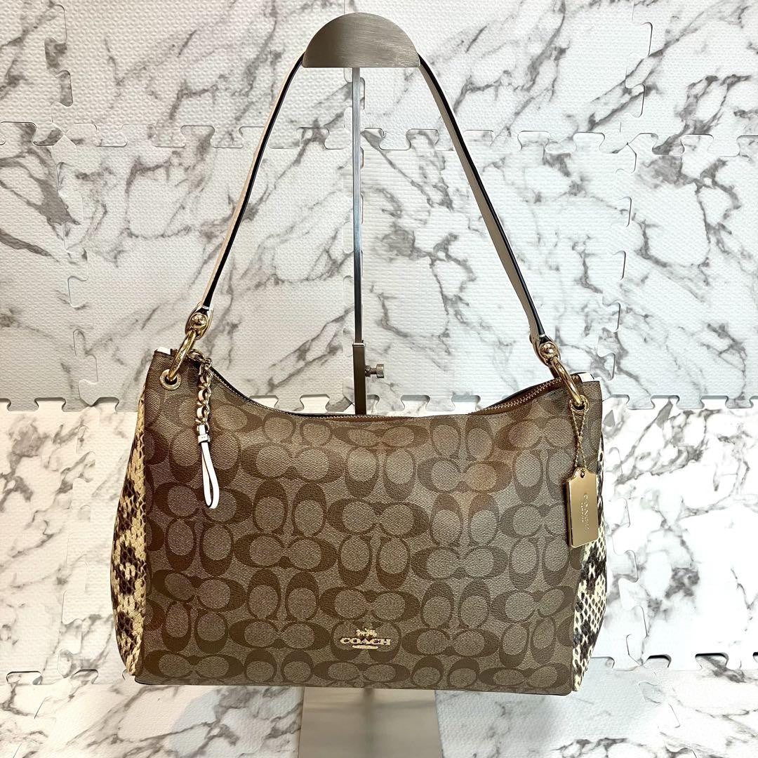 COACH Hand Shoulder Bag Tote Purse Signature Brown Authentic