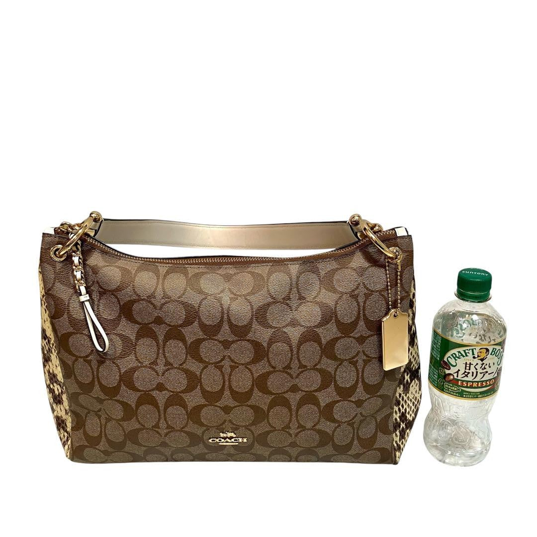 COACH Hand Shoulder Bag Tote Purse Signature Brown Authentic