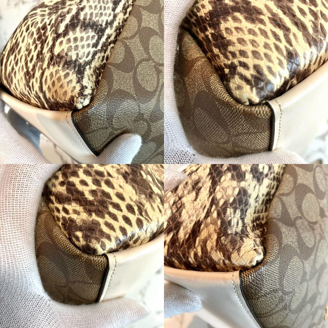 COACH Hand Shoulder Bag Tote Purse Signature Brown Authentic