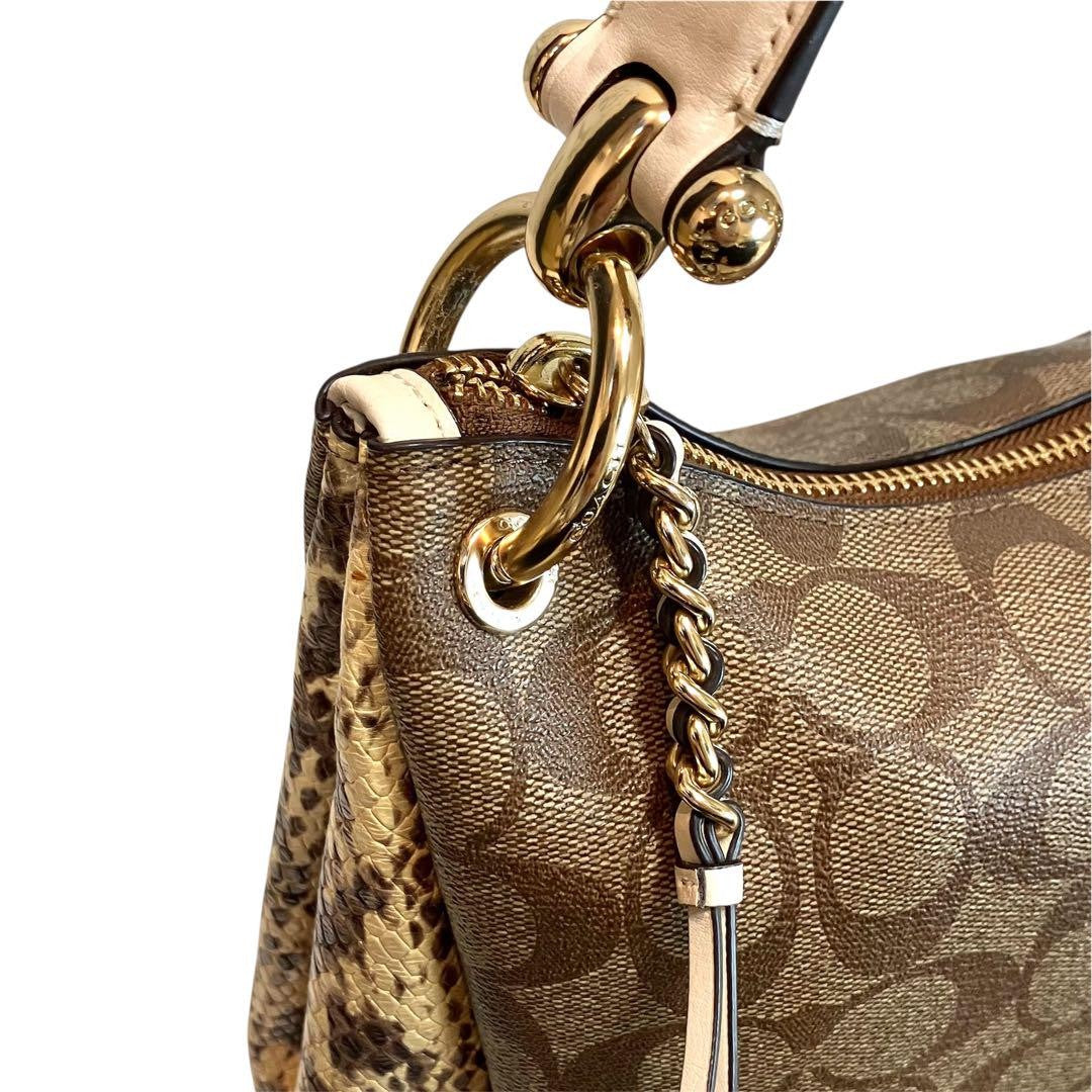 COACH Hand Shoulder Bag Tote Purse Signature Brown Authentic
