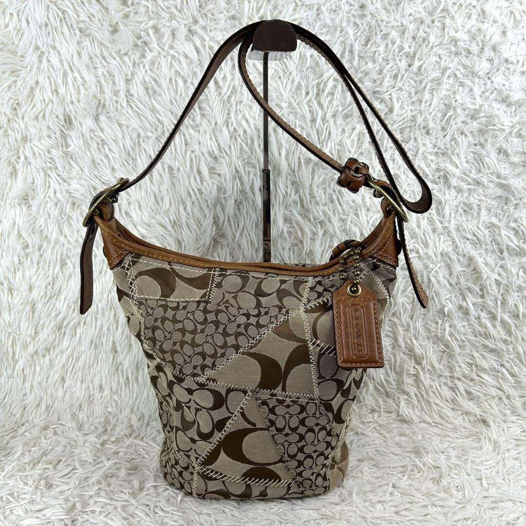COACH Shoulder Bag Purse Signature 11452 Leather Brown Authentic