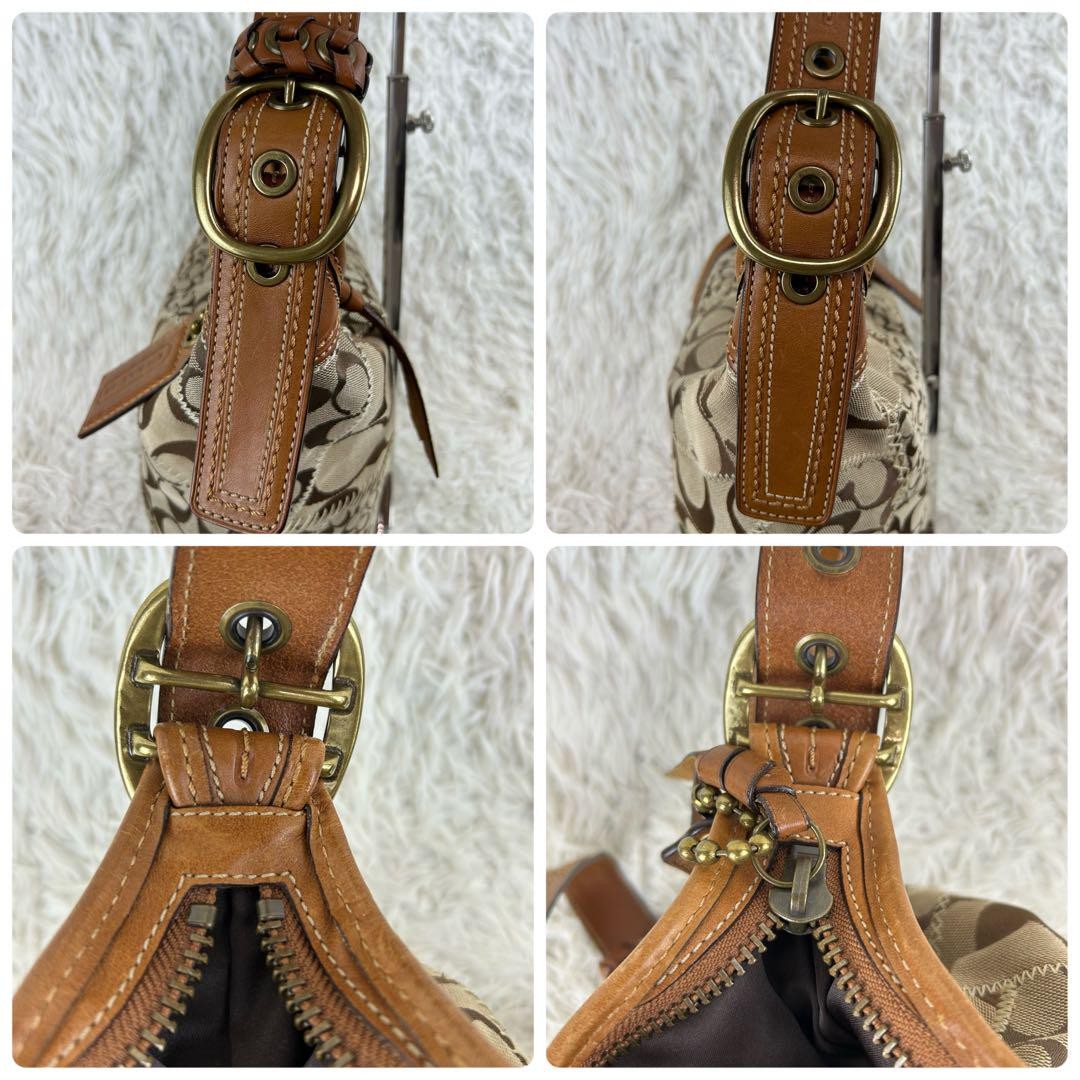 COACH Shoulder Bag Purse Signature 11452 Leather Brown Authentic