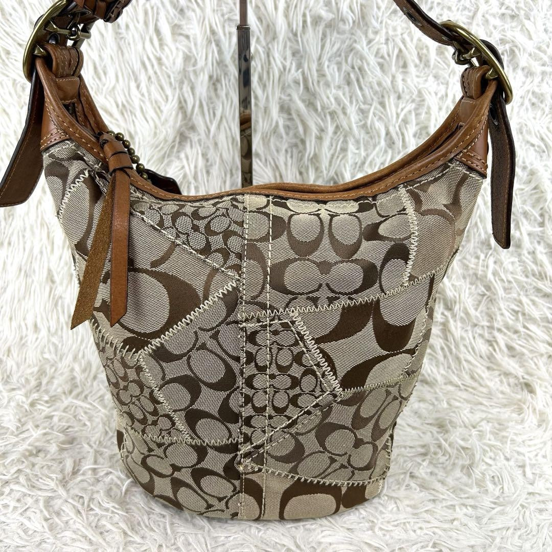 COACH Shoulder Bag Purse Signature 11452 Leather Brown Authentic