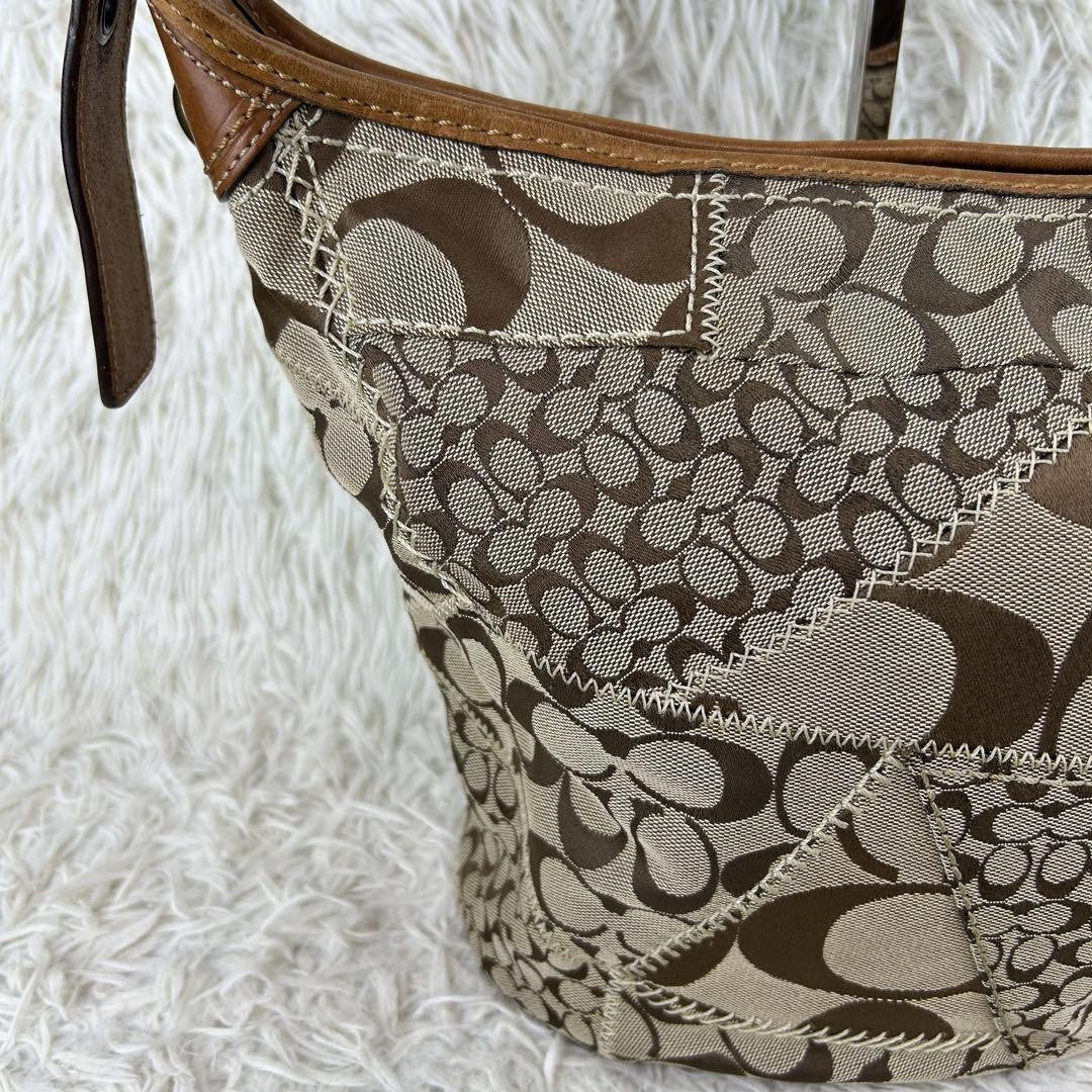 COACH Shoulder Bag Purse Signature 11452 Leather Brown Authentic
