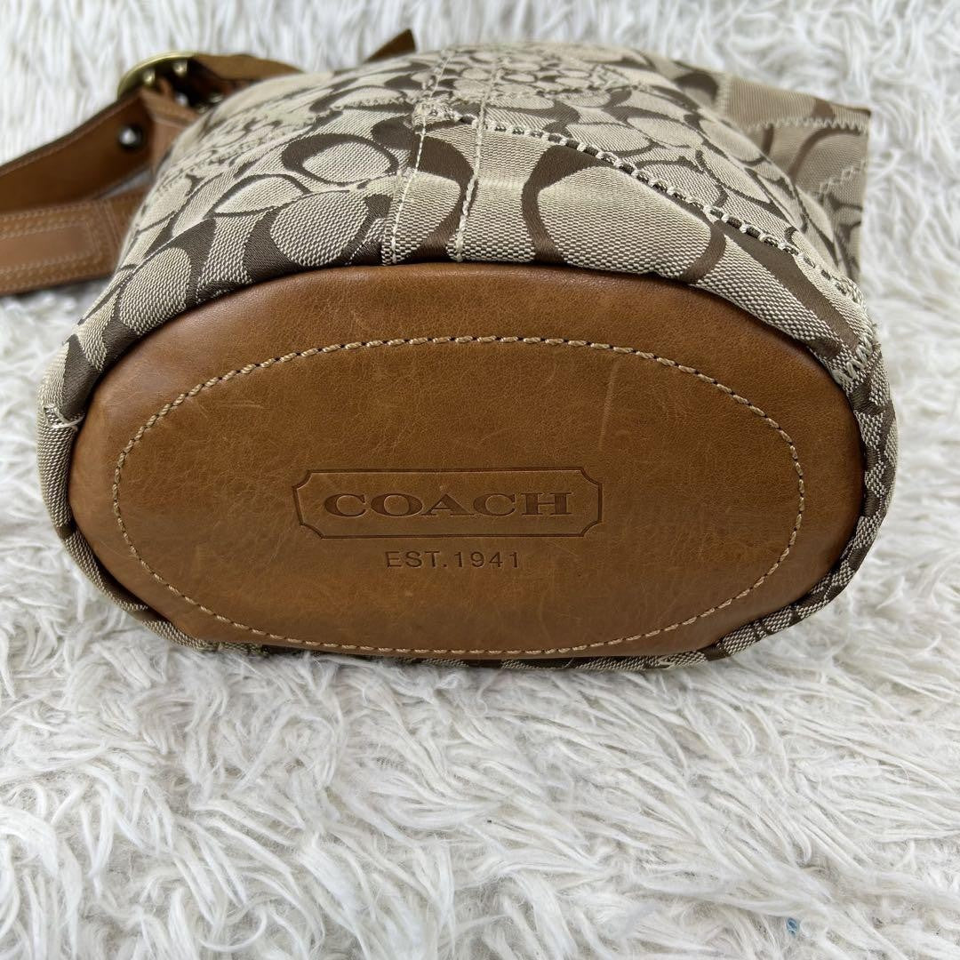 COACH Shoulder Bag Purse Signature 11452 Leather Brown Authentic