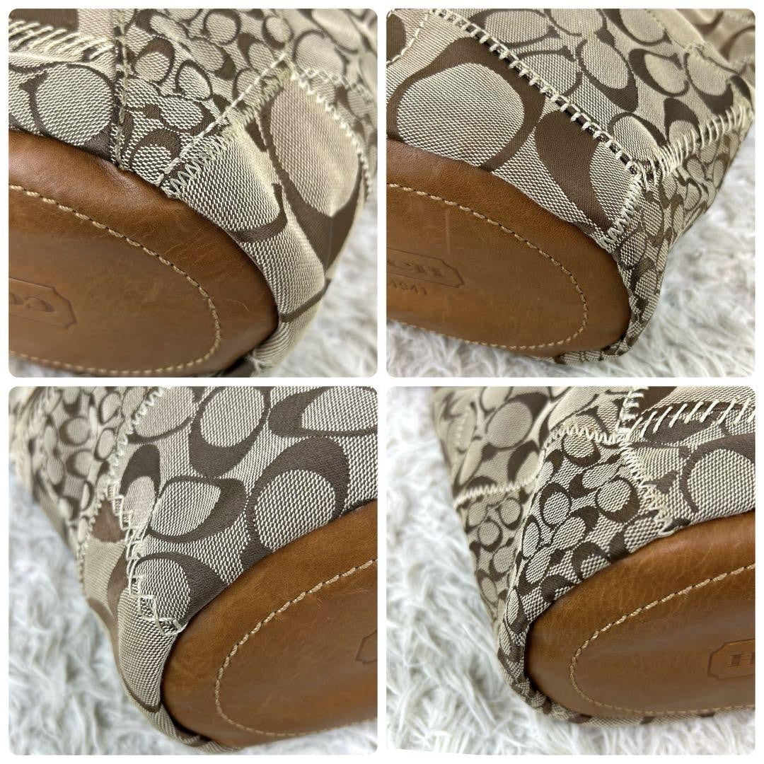 COACH Shoulder Bag Purse Signature 11452 Leather Brown Authentic