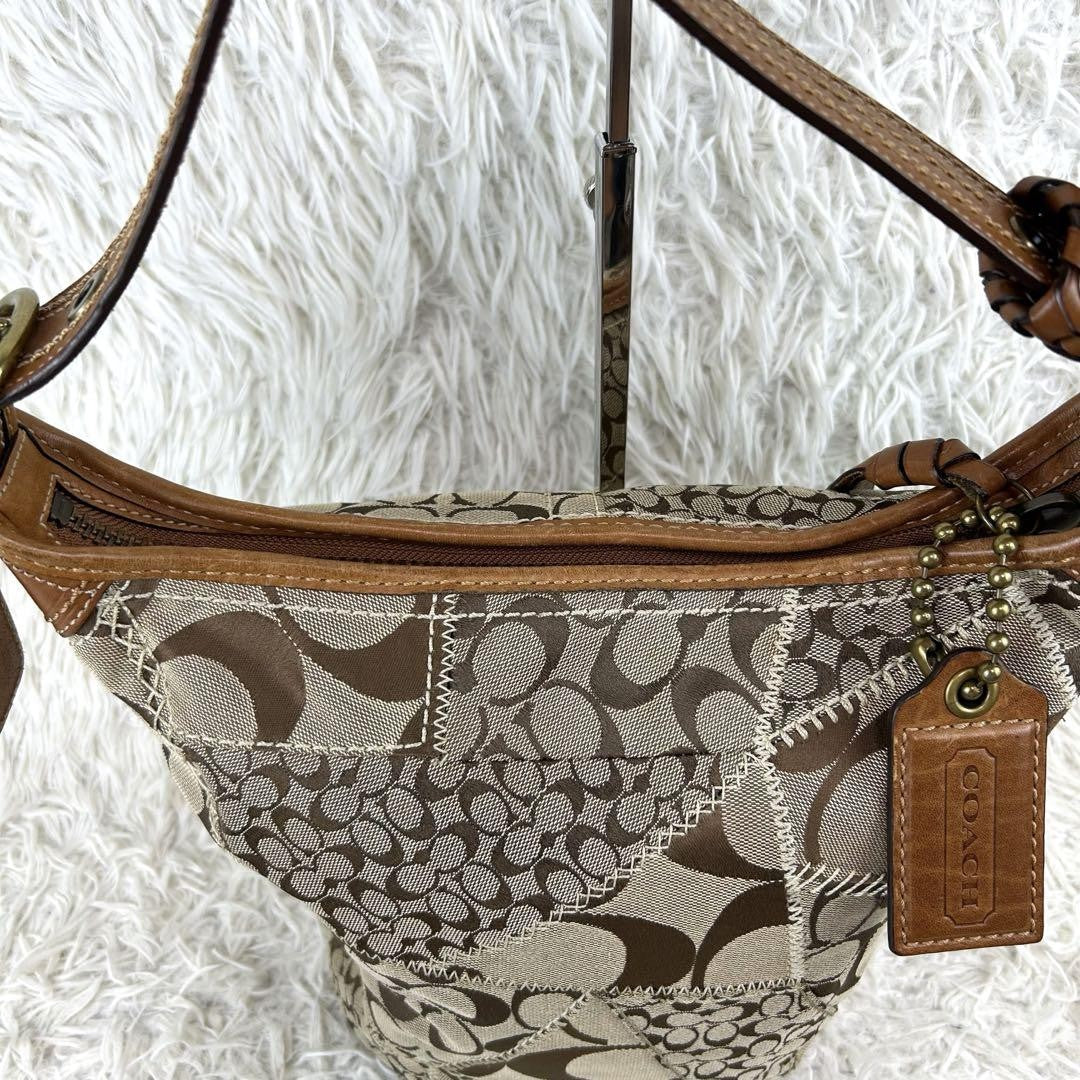 COACH Shoulder Bag Purse Signature 11452 Leather Brown Authentic