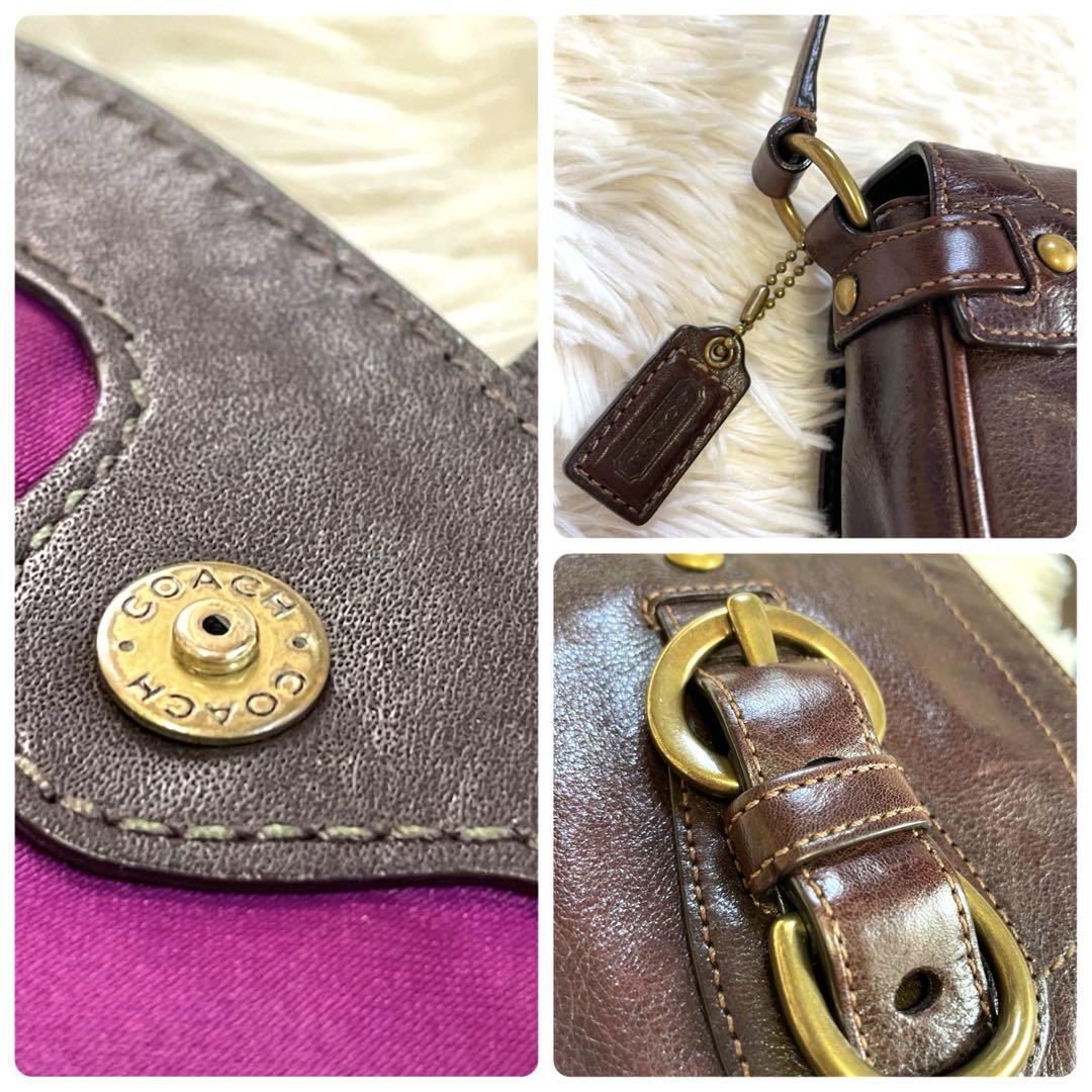 COACH Mini Saddle Bag Shoulder Bag Purse Dark Brown Purple Authentic